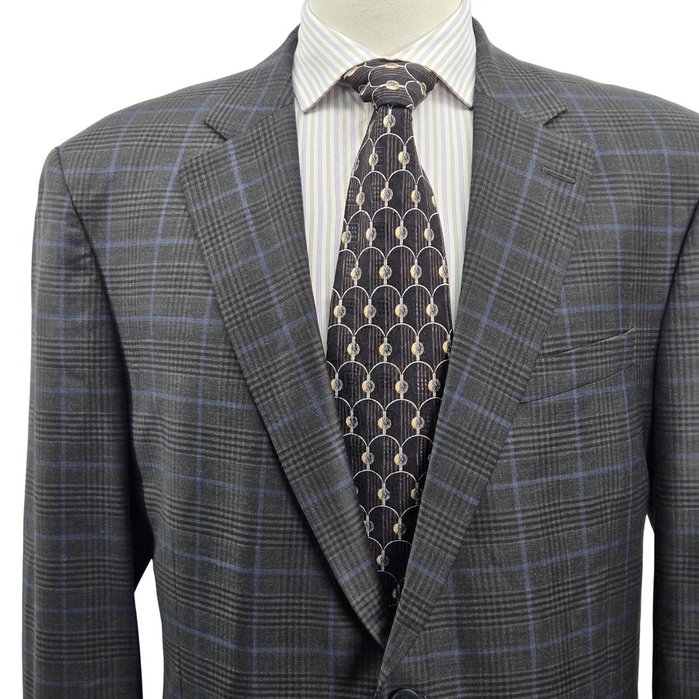 Peter‎ Millar 46 Big & Tall Gray Plaid Wool Sport Coat Mens Single-Breasted